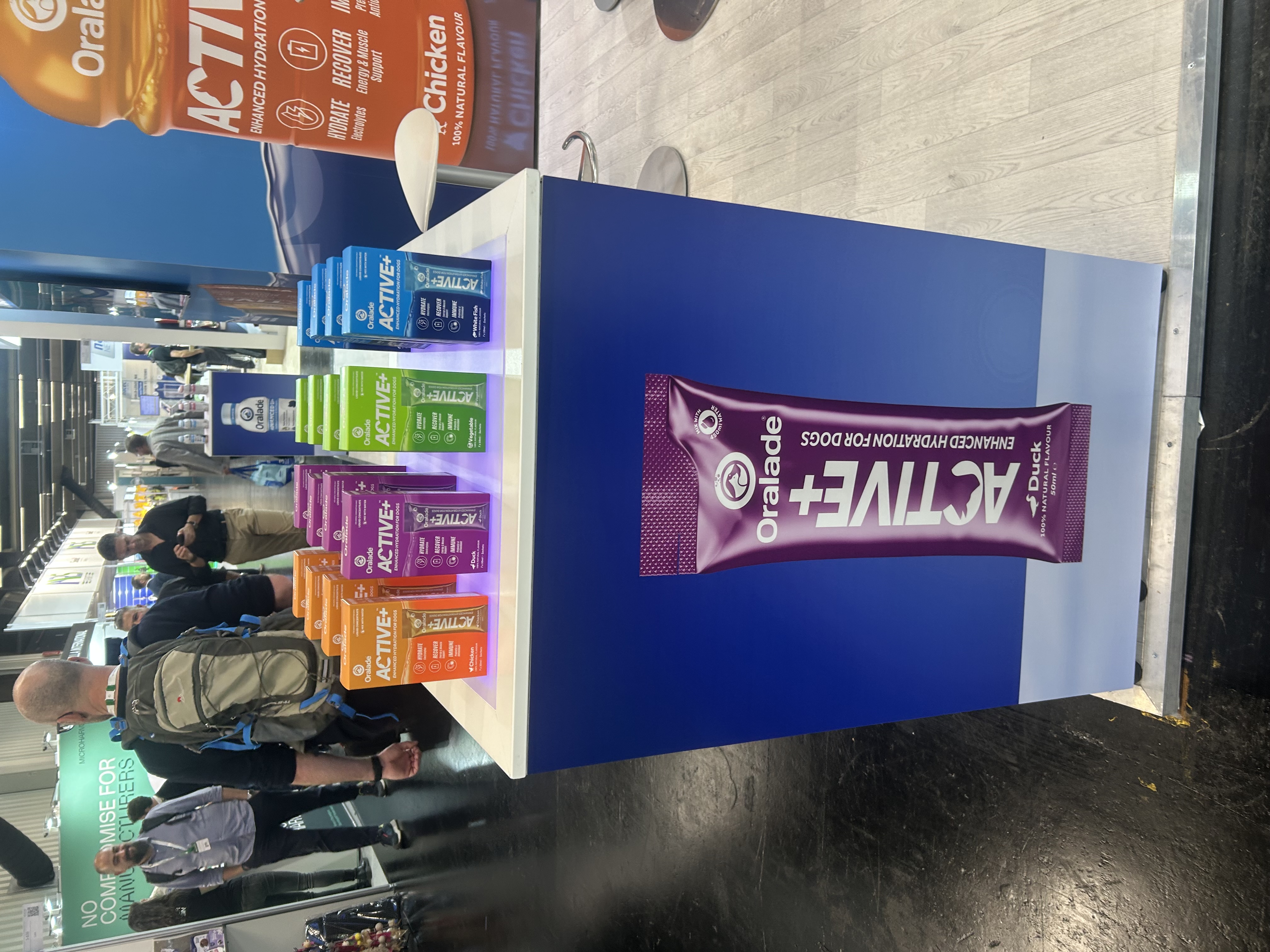 Full Oralade product range — boxes and sachets displayed at Interzoo 2026